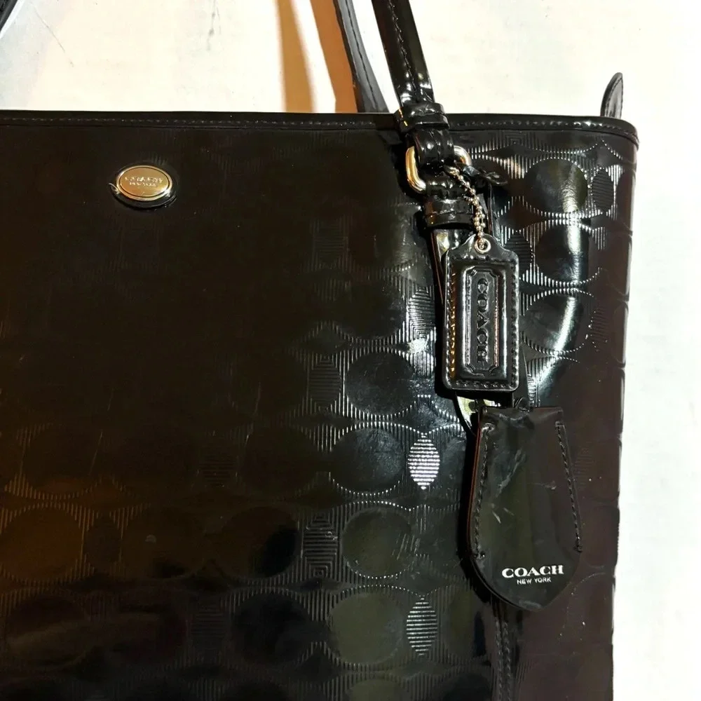 Coach logo monogram patient leather tote handbag